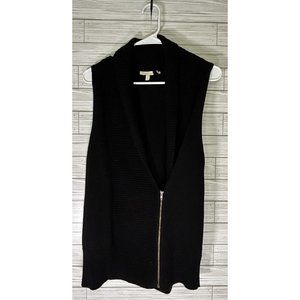 Eileen Fisher Cashmere Cotton Full Zip Sweater Vest ‎ Ribbed Black Size Small